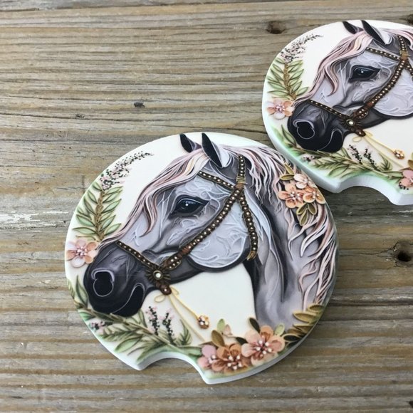 Floral Horse Paper Quilling Art Car Coasters - Set of 2 - Picture 3 of 7